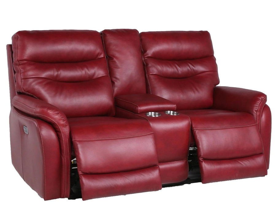 Steve Silver Fortuna Leather Dual Power Reclining Console Loveseat in Wine