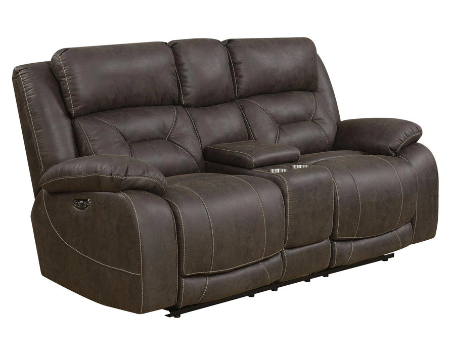 Steve Silver Aria Dual Power Reclining Console Loveseat in Saddle Brown